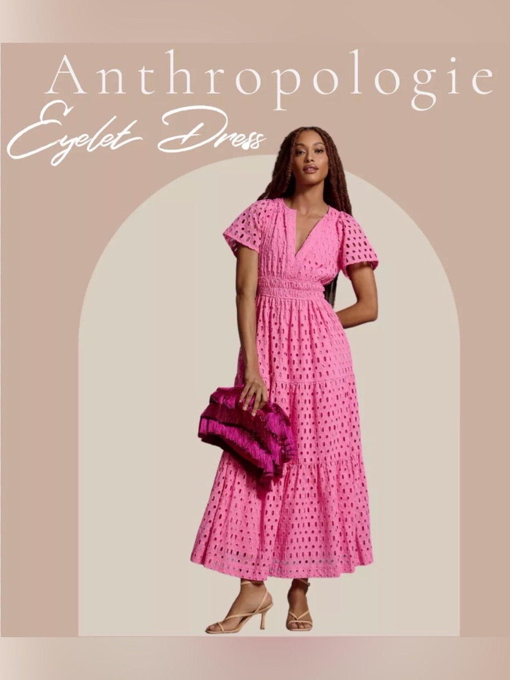 Anthropologie Somerset Pink Eyelet Maxi Dress SZ MP FEMININE LINED COMFY POCKETS - Picture 3 of 5